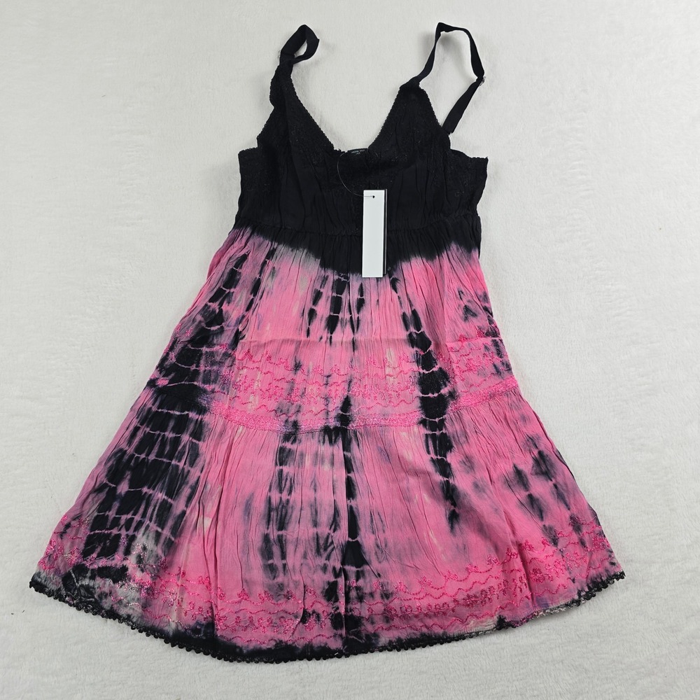 Step In Style Womens Tie Dye Boho Mini Dress Black Pink One Size New NWT